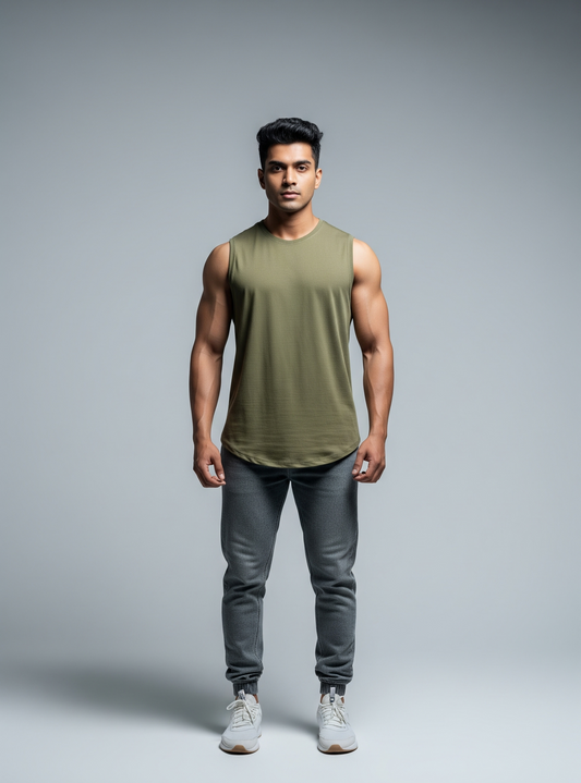 The Wearcrafted Essential | Olive Green Sleeveless T-Shirt