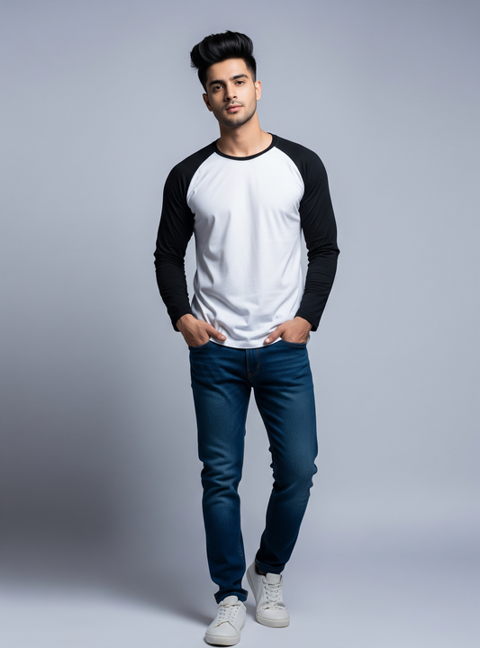 The Wearcrafted Contrast Raglan | Black & White Full Sleeve