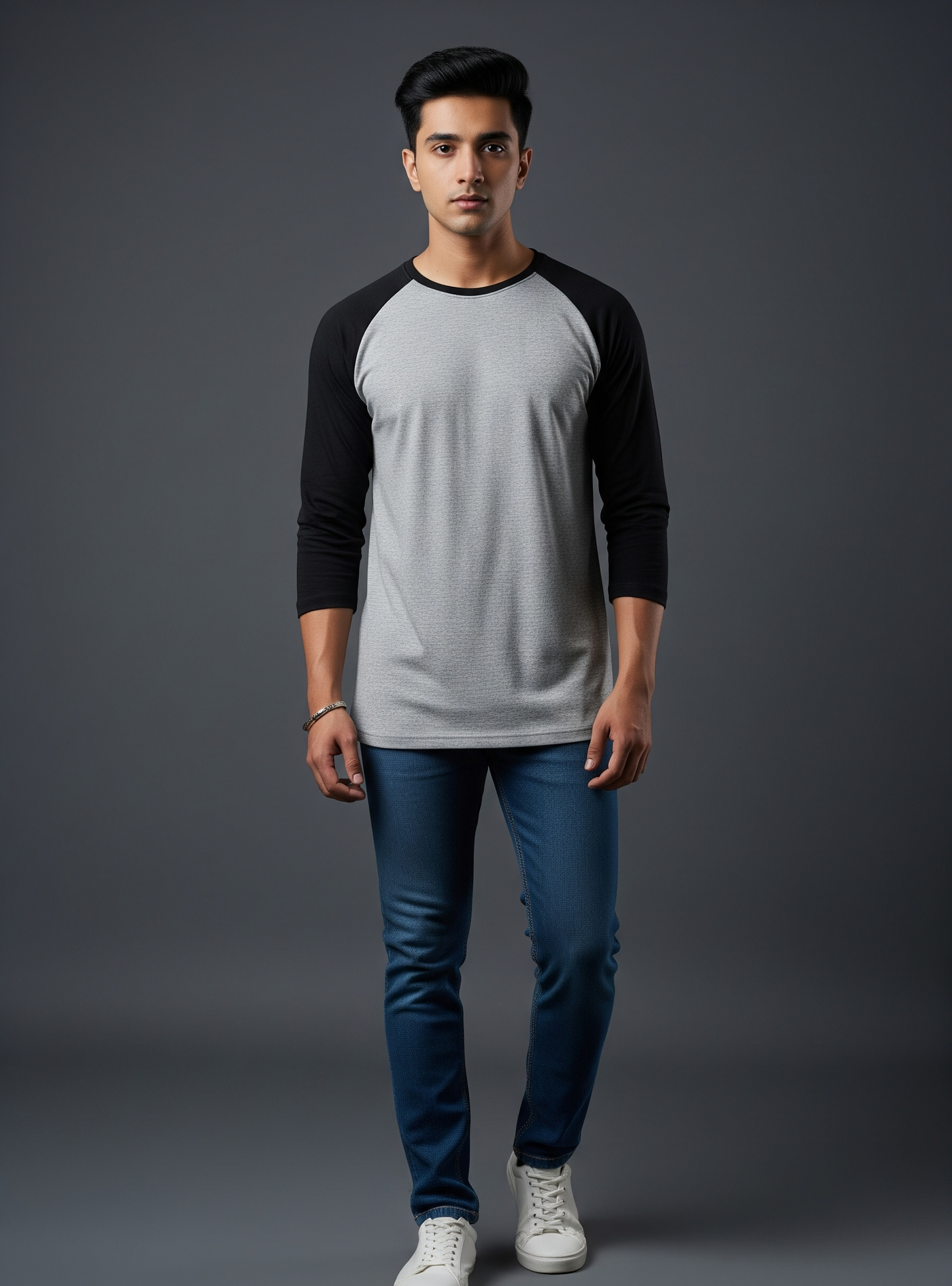 The Wearcrafted Premium Full Sleeve Raglan | Grey Melange & Black
