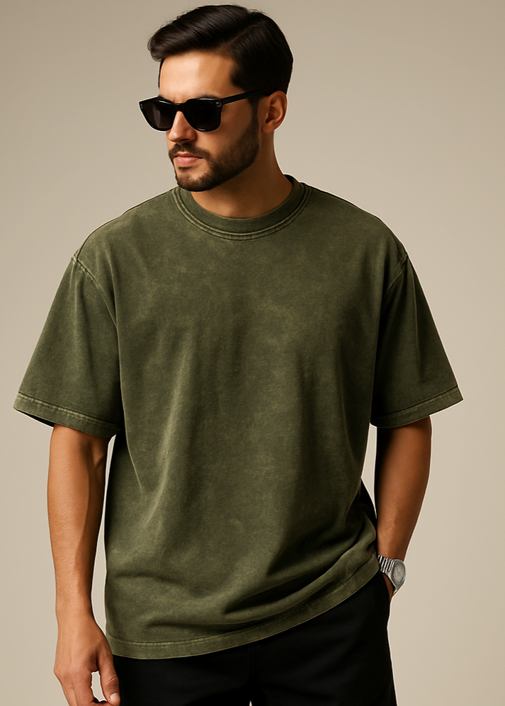 The Wearcrafted Rebel Tee | Olive Green Acid Wash